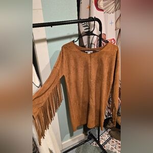 Loveriche Tan Fringe Mini Dress. Size Small